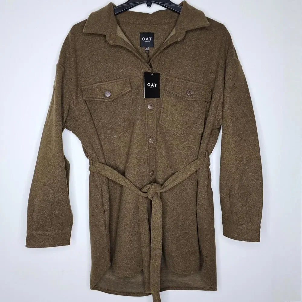 NWT OAT Women's Brown/Belted Shacket Coat Size XL